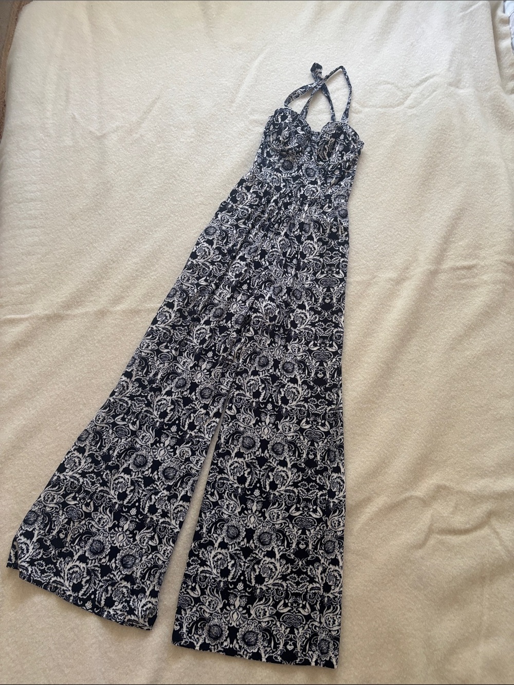 Abercrombie & Fitch Navy and White Printed Halter Romper Jumpsuit